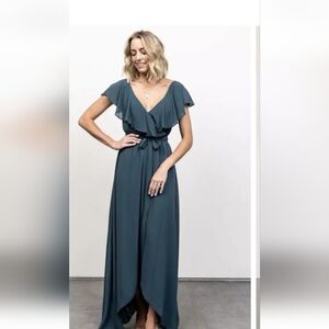 Baltic Born Katya Ruffle Dress Dusty Topaz, Belt incl Sz XL (Fits Sz 12/14 Tall)